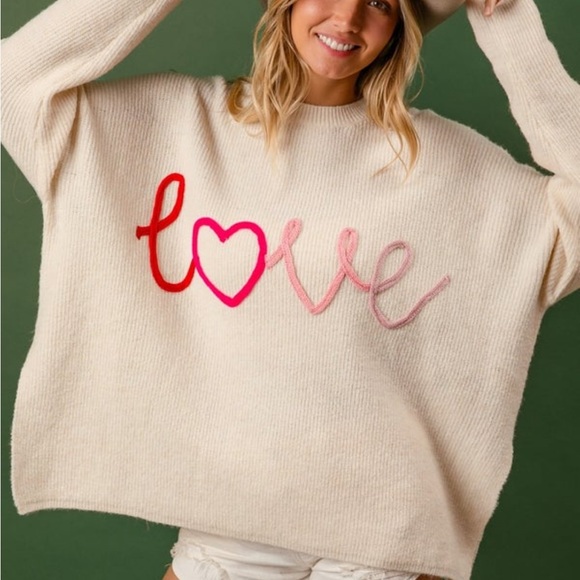 BIBI LOVE SIDE SLIT 1x light boxy sweater RIB KNIT TOP worn once valentine - Picture 6 of 6